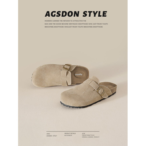 奧古獅登加絨真皮勃肯鞋女2026春季新款鞋子厚底拖鞋軟底博肯半拖