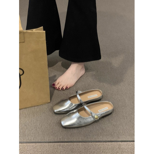 平底銀色包頭半拖鞋女夏外穿2025新款法式孕婦一腳蹬懶人穆勒單鞋