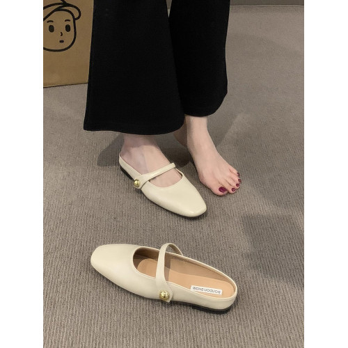 平底銀色包頭半拖鞋女夏外穿2025新款法式孕婦一腳蹬懶人穆勒單鞋