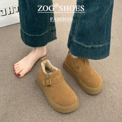 厚底加絨勃肯鞋女保暖雪地靴2025新款冬季一腳蹬樂福鞋低幫棉鞋子