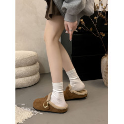 加絨勃肯鞋毛毛鞋女外穿2025新款秋冬季一腳蹬包頭半拖鞋博肯棉鞋