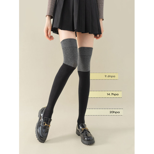 小腿壓力襪子女中筒顯瘦腿春夏款秋冬黑灰拼接高筒過膝長筒襪