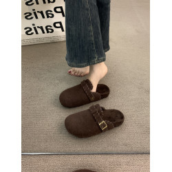 厚底灰色勃肯鞋包頭毛毛拖鞋女外穿2025新款秋冬一腳蹬半拖棉拖鞋