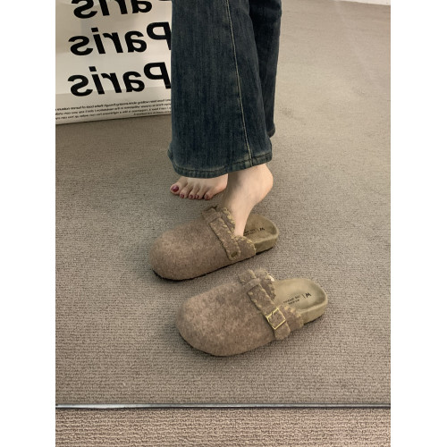 厚底灰色勃肯鞋包頭毛毛拖鞋女外穿2025新款秋冬一腳蹬半拖棉拖鞋 厚底灰色勃肯鞋包頭毛毛拖鞋女外穿2025新款秋冬一腳蹬半拖棉拖鞋