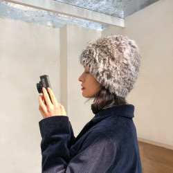 真兔毛！時髦復古豹紋毛絨帽子冬天豹紋毛毛套頭畫家帽皮草兔毛帽