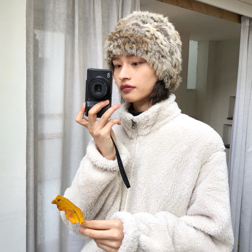 真兔毛!時髦復古豹紋毛絨帽子冬天豹紋毛毛套頭畫家帽皮草兔毛帽 真兔毛!時髦復古豹紋毛絨帽子冬天豹紋毛毛套頭畫家帽皮草兔毛帽