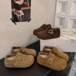 厚底內增高加絨勃肯鞋女2025秋冬新款一腳蹬醜萌大頭全包博肯棉鞋