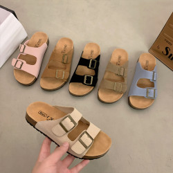 踩屎感真皮厚底勃肯鞋女夏季外穿2025新款半拖鞋一字帶博肯涼拖鞋