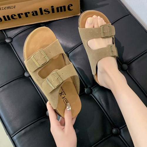 踩屎感真皮厚底勃肯鞋女夏季外穿2025新款半拖鞋一字帶博肯涼拖鞋 踩屎感真皮厚底勃肯鞋女夏季外穿2025新款半拖鞋一字帶博肯涼拖鞋