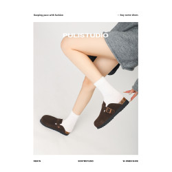 真皮軟木底勃肯鞋女拖鞋外穿大碼男女同款博肯鞋小個子包頭半拖