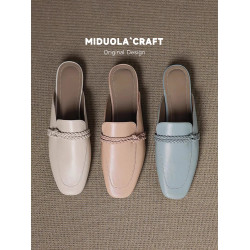 羊皮版~包頭半拖鞋女夏外穿2025新款夏季女士涼鞋平底涼拖穆勒鞋