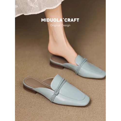 羊皮版~包頭半拖鞋女夏外穿2025新款夏季女士涼鞋平底涼拖穆勒鞋 羊皮版~包頭半拖鞋女夏外穿2025新款夏季女士涼鞋平底涼拖穆勒鞋