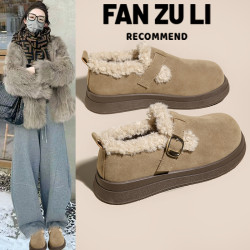 加絨勃肯鞋女2025新款冬季懶人鞋包頭博肯女鞋低幫雪地靴保暖棉鞋