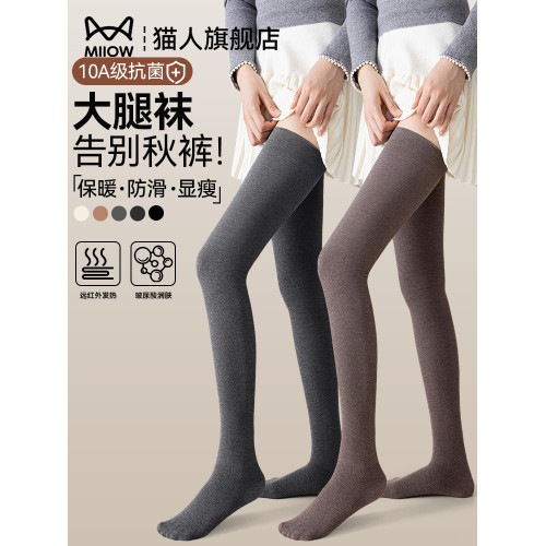 貓人過膝長筒襪子女秋冬季加厚加絨矽膠防滑大腿襪強力瘦腿壓力襪