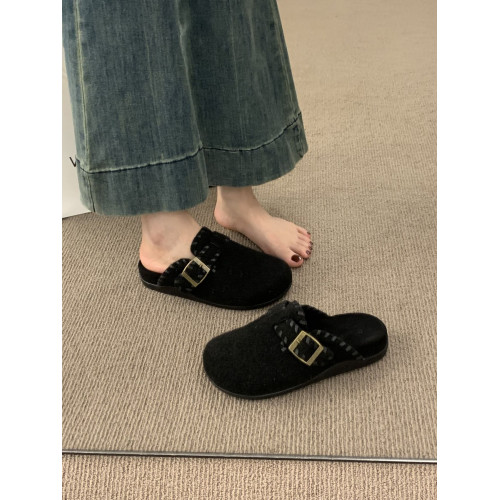 復古呢子包頭半拖鞋女外穿2025秋冬新款一腳蹬厚底灰色毛氈勃肯鞋 復古呢子包頭半拖鞋女外穿2025秋冬新款一腳蹬厚底灰色毛氈勃肯鞋