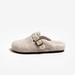 復古韓版毛呢勃肯鞋包頭半拖鞋女外穿2025秋冬新款厚底加絨棉拖鞋