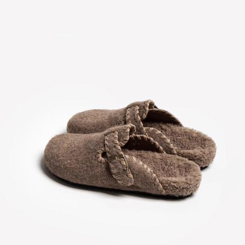 復古韓版毛呢勃肯鞋包頭半拖鞋女外穿2025秋冬新款厚底加絨棉拖鞋 復古韓版毛呢勃肯鞋包頭半拖鞋女外穿2025秋冬新款厚底加絨棉拖鞋