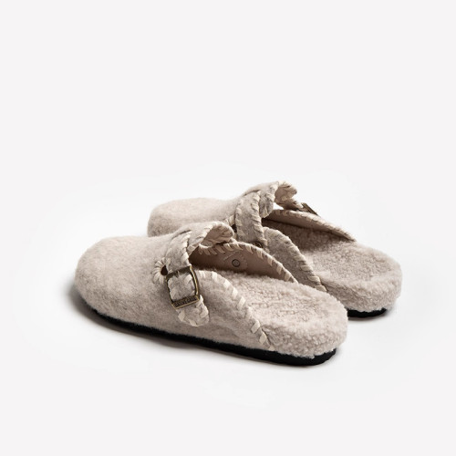 復古韓版毛呢勃肯鞋包頭半拖鞋女外穿2025秋冬新款厚底加絨棉拖鞋 復古韓版毛呢勃肯鞋包頭半拖鞋女外穿2025秋冬新款厚底加絨棉拖鞋