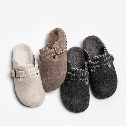 復古韓版毛呢勃肯鞋包頭半拖鞋女外穿2025秋冬新款厚底加絨棉拖鞋 復古韓版毛呢勃肯鞋包頭半拖鞋女外穿2025秋冬新款厚底加絨棉拖鞋