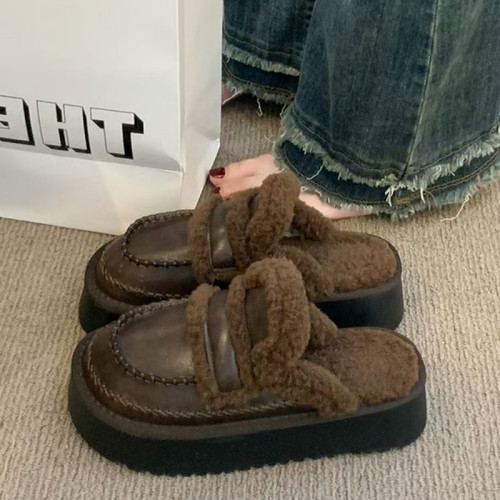 厚底勃肯鞋女外穿毛毛拖鞋2025新款秋冬加絨雪地靴包頭半拖鞋棉拖 厚底勃肯鞋女外穿毛毛拖鞋2025新款秋冬加絨雪地靴包頭半拖鞋棉拖