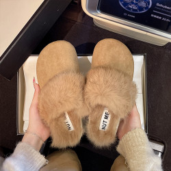 巨好看厚底加絨勃肯鞋包頭半拖鞋女外穿2025新款秋冬天毛毛棉拖鞋