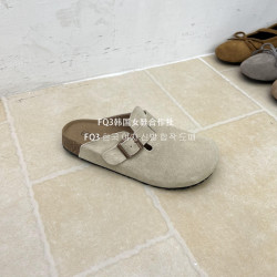 FQ3 實拍BEI LI XUAN秋冬復古磨砂真皮包頭拖女厚底防滑穆勒鞋女