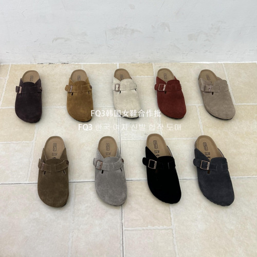 FQ3 實拍BEI LI XUAN秋冬復古磨砂真皮包頭拖女厚底防滑穆勒鞋女