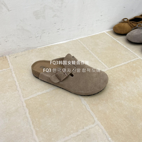 FQ3 實拍BEI LI XUAN秋冬復古磨砂真皮包頭拖女厚底防滑穆勒鞋女