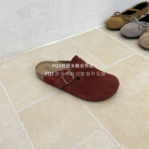 FQ3 實拍BEI LI XUAN秋冬復古磨砂真皮包頭拖女厚底防滑穆勒鞋女