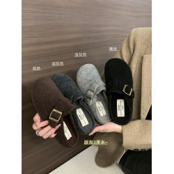 厚底灰色勃肯鞋包頭毛毛拖鞋女外穿2025新款秋冬一腳蹬半拖棉拖鞋