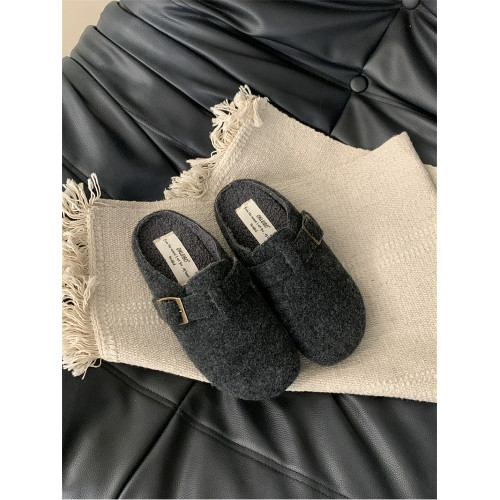 厚底灰色勃肯鞋包頭毛毛拖鞋女外穿2025新款秋冬一腳蹬半拖棉拖鞋