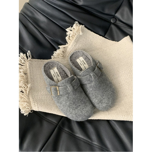 厚底灰色勃肯鞋包頭毛毛拖鞋女外穿2025新款秋冬一腳蹬半拖棉拖鞋