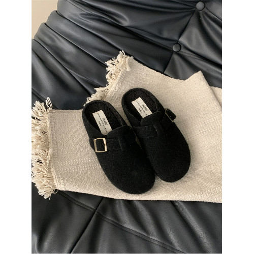 厚底灰色勃肯鞋包頭毛毛拖鞋女外穿2025新款秋冬一腳蹬半拖棉拖鞋