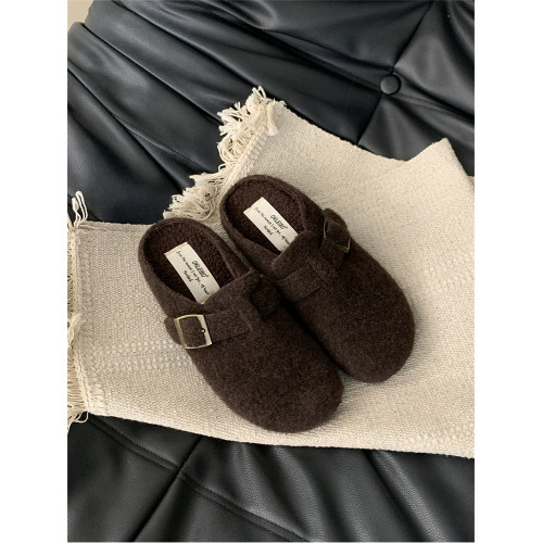 厚底灰色勃肯鞋包頭毛毛拖鞋女外穿2025新款秋冬一腳蹬半拖棉拖鞋