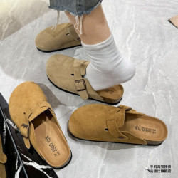 厚底勃肯鞋半拖女2025秋冬新款復古一腳蹬包頭拖鞋內增高博肯鞋子
