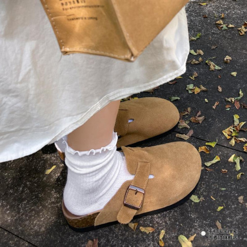 厚底勃肯鞋半拖女2025秋冬新款復古一腳蹬包頭拖鞋內增高博肯鞋子