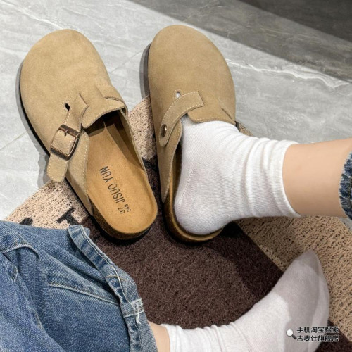 厚底勃肯鞋半拖女2025秋冬新款復古一腳蹬包頭拖鞋內增高博肯鞋子
