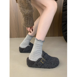 內增高灰色毛毛鞋女外穿2025秋冬厚底勃肯鞋加絨厚底包頭半拖棉鞋
