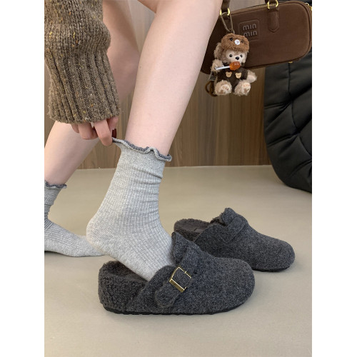 內增高灰色毛毛鞋女外穿2025秋冬厚底勃肯鞋加絨厚底包頭半拖棉鞋 內增高灰色毛毛鞋女外穿2025秋冬厚底勃肯鞋加絨厚底包頭半拖棉鞋