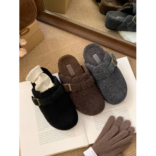 內增高灰色毛毛鞋女外穿2025秋冬厚底勃肯鞋加絨厚底包頭半拖棉鞋 內增高灰色毛毛鞋女外穿2025秋冬厚底勃肯鞋加絨厚底包頭半拖棉鞋