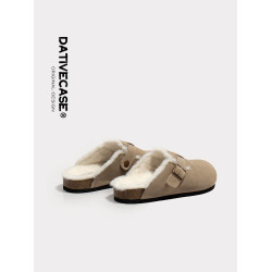 毛毛勃肯鞋女2025新款秋冬季爆款一腳蹬加絨博肯懶人單鞋厚底半拖