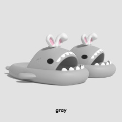 兔耳朵鯊魚拖鞋可愛情侶厚底抗菌防滑居家外穿男女洗澡沙灘涼拖鞋