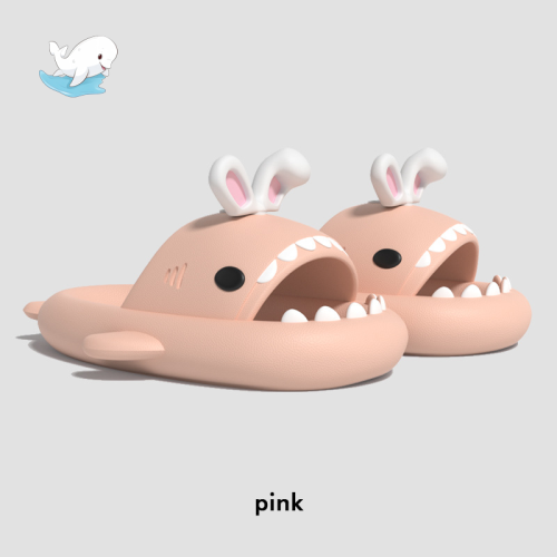 兔耳朵鯊魚拖鞋可愛情侶厚底抗菌防滑居家外穿男女洗澡沙灘涼拖鞋