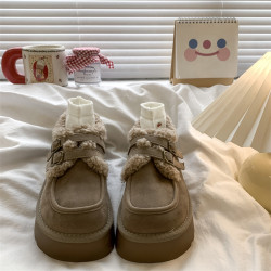 美拉德復古厚底棉鞋女款2025冬季新款加絨一腳蹬復古勃肯鞋雪地靴