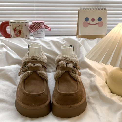 美拉德復古厚底棉鞋女款2025冬季新款加絨一腳蹬復古勃肯鞋雪地靴 美拉德復古厚底棉鞋女款2025冬季新款加絨一腳蹬復古勃肯鞋雪地靴