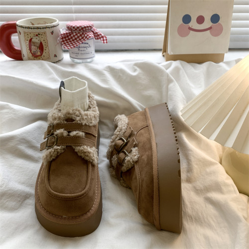 美拉德復古厚底棉鞋女款2025冬季新款加絨一腳蹬復古勃肯鞋雪地靴 美拉德復古厚底棉鞋女款2025冬季新款加絨一腳蹬復古勃肯鞋雪地靴