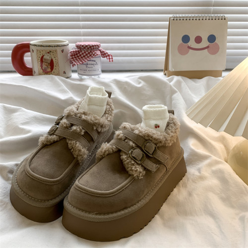 美拉德復古厚底棉鞋女款2025冬季新款加絨一腳蹬復古勃肯鞋雪地靴 美拉德復古厚底棉鞋女款2025冬季新款加絨一腳蹬復古勃肯鞋雪地靴