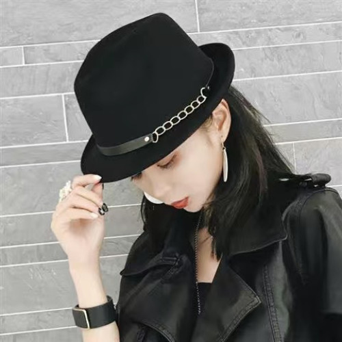 韓國秋冬英倫氈呢時尚復古毛帽子禮帽小沿卷邊男女士錐頂爵士帽潮 韓國秋冬英倫氈呢時尚復古毛帽子禮帽小沿卷邊男女士錐頂爵士帽潮