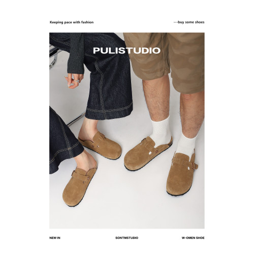 真皮軟木勃肯鞋女2025新款黑色男女同款大碼拖鞋外穿包頭半拖情侶