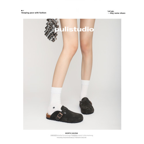 真皮軟木勃肯鞋女2025新款黑色男女同款大碼拖鞋外穿包頭半拖情侶